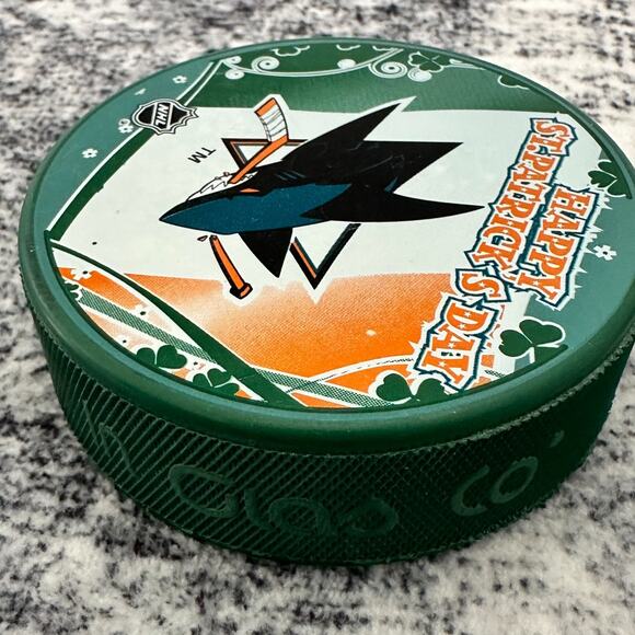 San Jose Sharks NHL Happy St. Patrick's Day Commemorative Hockey Puck Irish Flag - Picture 3 of 5